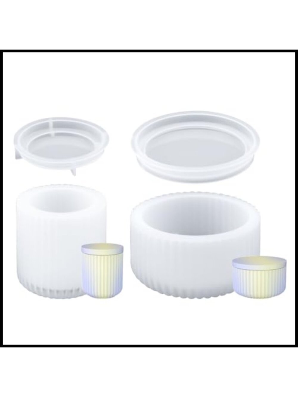 2 Pack Silicone Resin Mold Jar with Lid Candle Holder Stripe